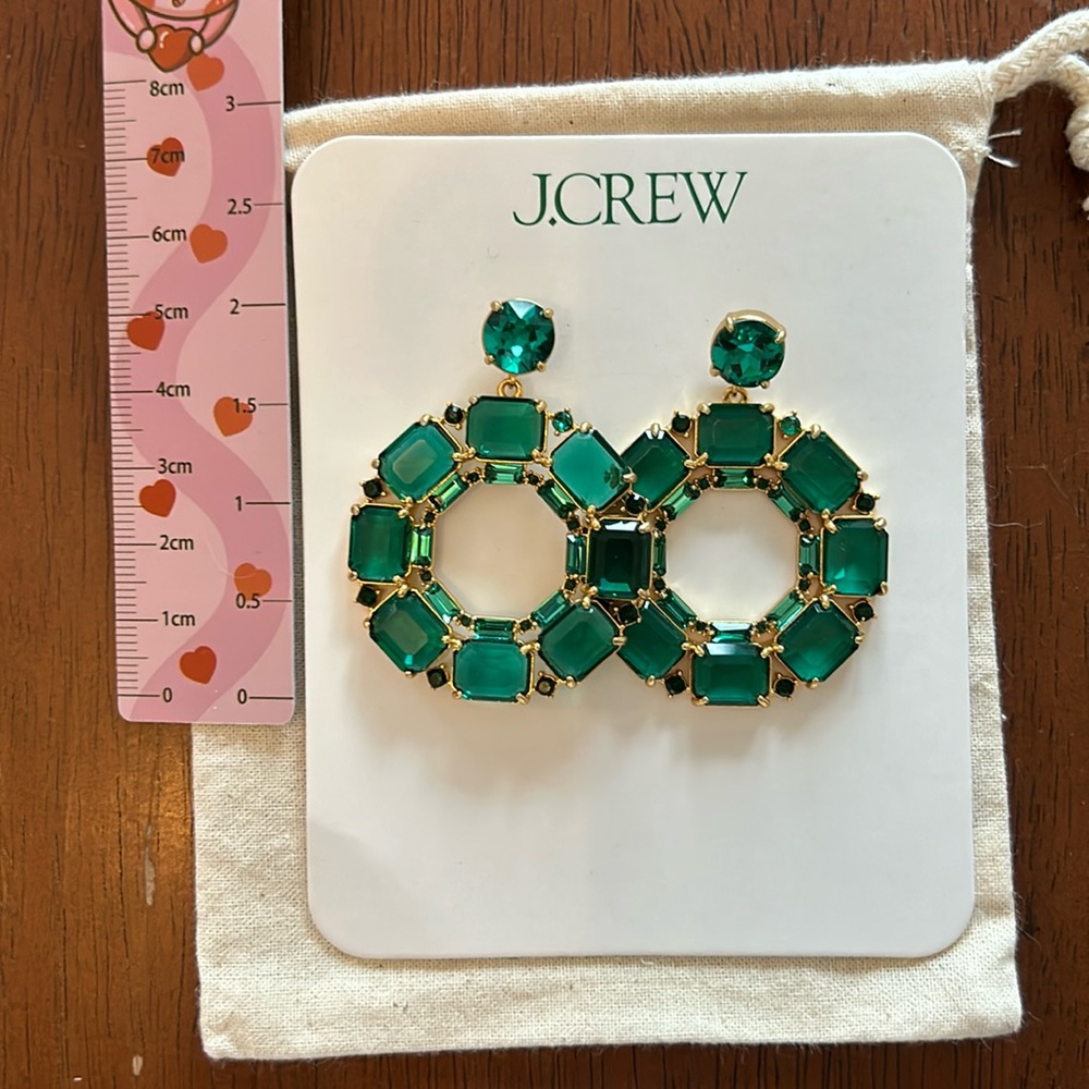 J. Crew Emerald Statement Drop Earrings